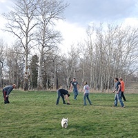 Our crew playing football