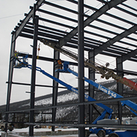 Steel building construction in Keno City, Yukon